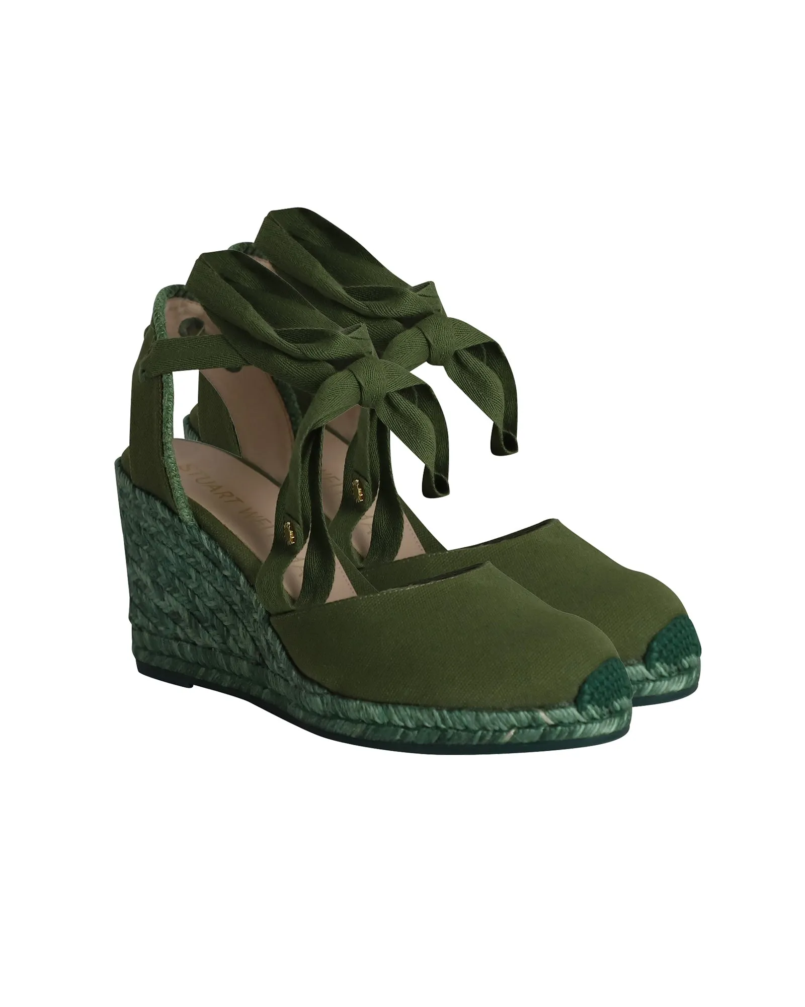 Stuart Weitzman Marguerita Espadrille Wedge Sandals in Green Canvas