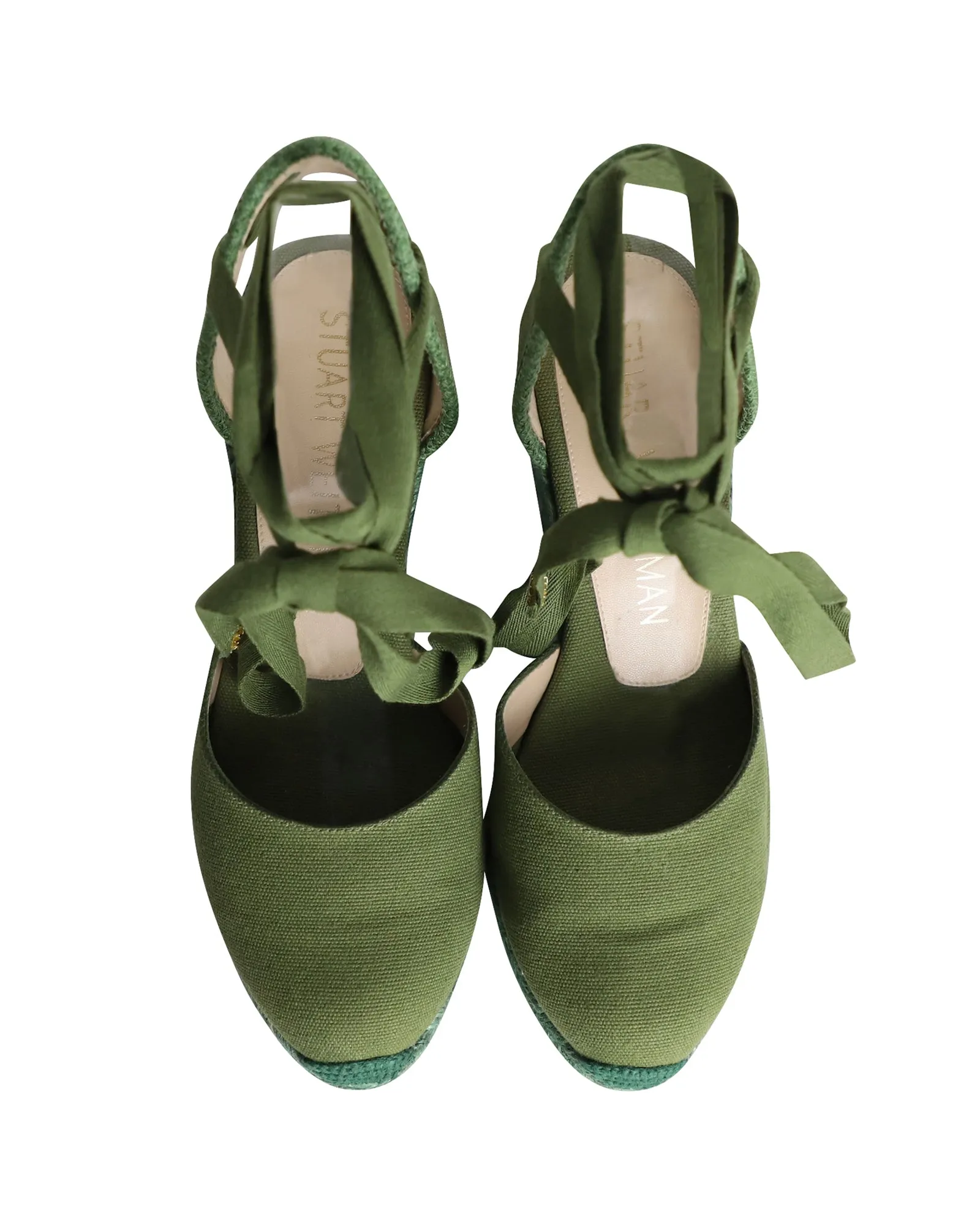 Stuart Weitzman Marguerita Espadrille Wedge Sandals in Green Canvas