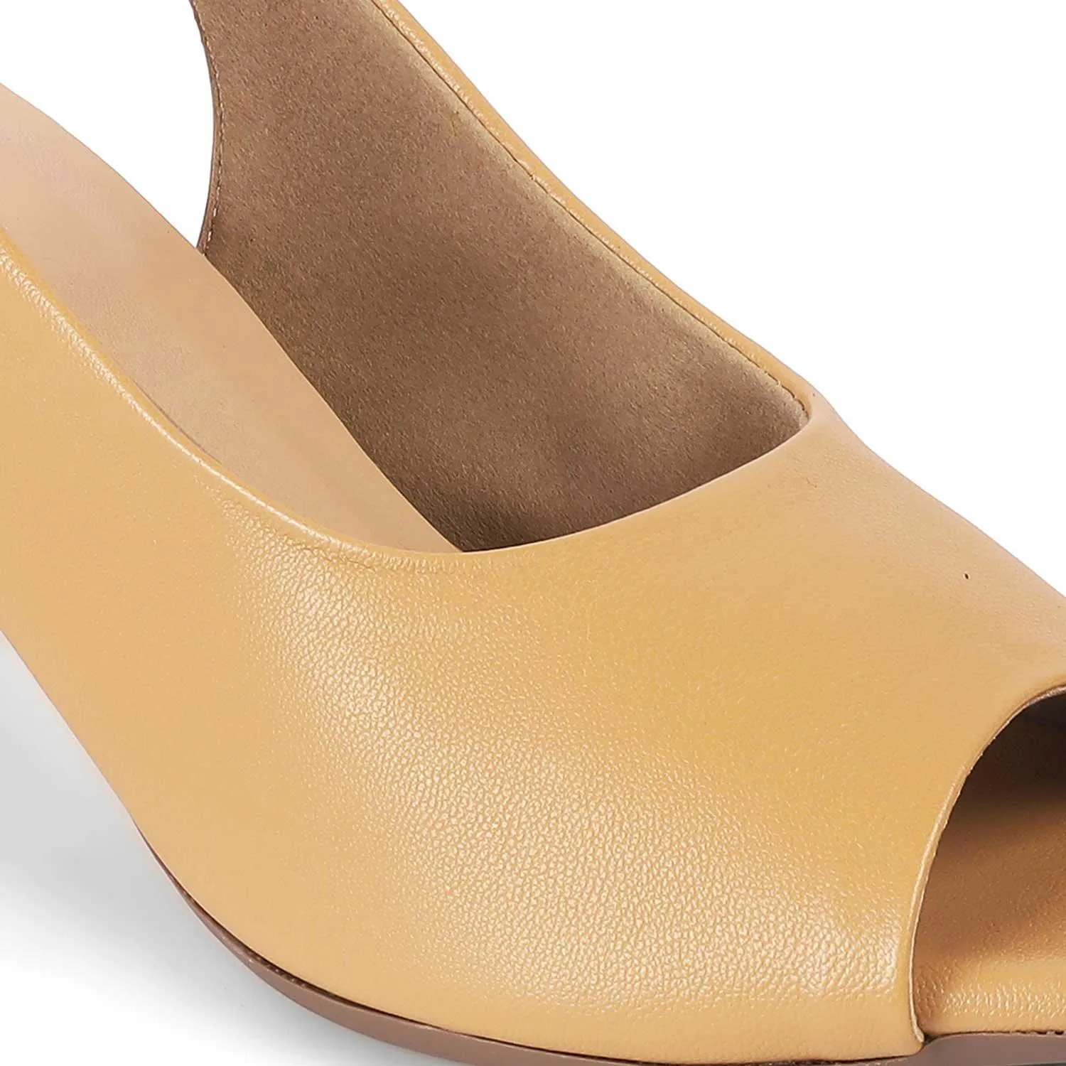 Tresmode Eden Beige Women's Dress Block Heel Slingback Pumps