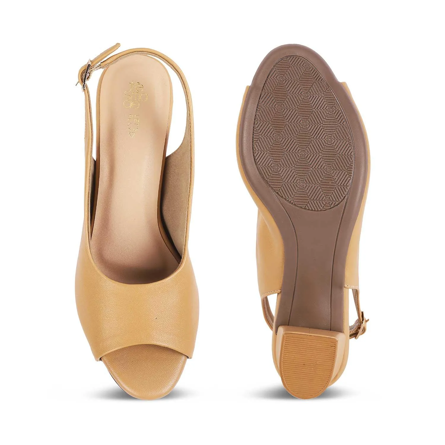 Tresmode Eden Beige Women's Dress Block Heel Slingback Pumps