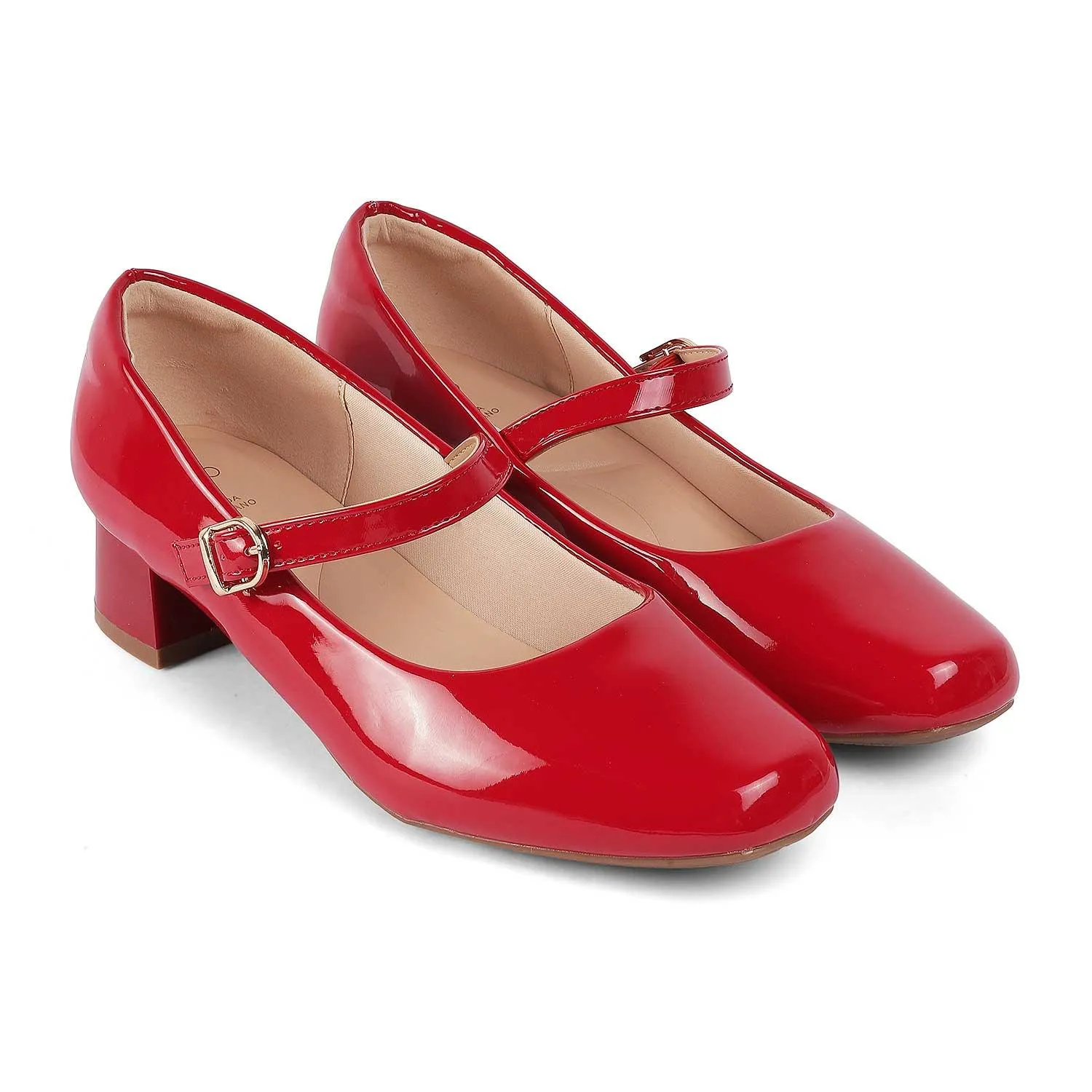 Tresmode Mary Red Women's Dress Block Heel Pumps