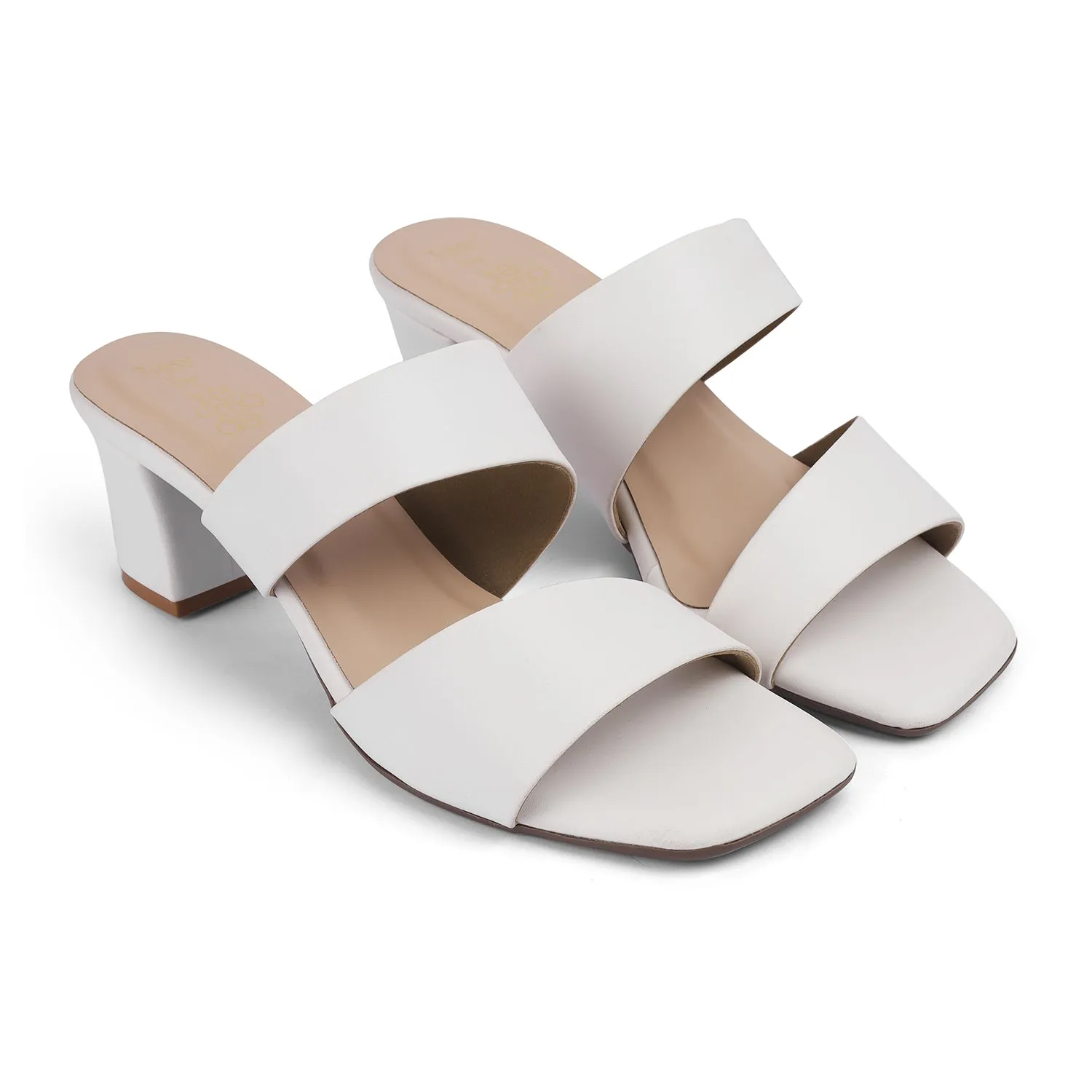 Tresmode Satania TMS-2 White Women's Dress Block Heel Sandals