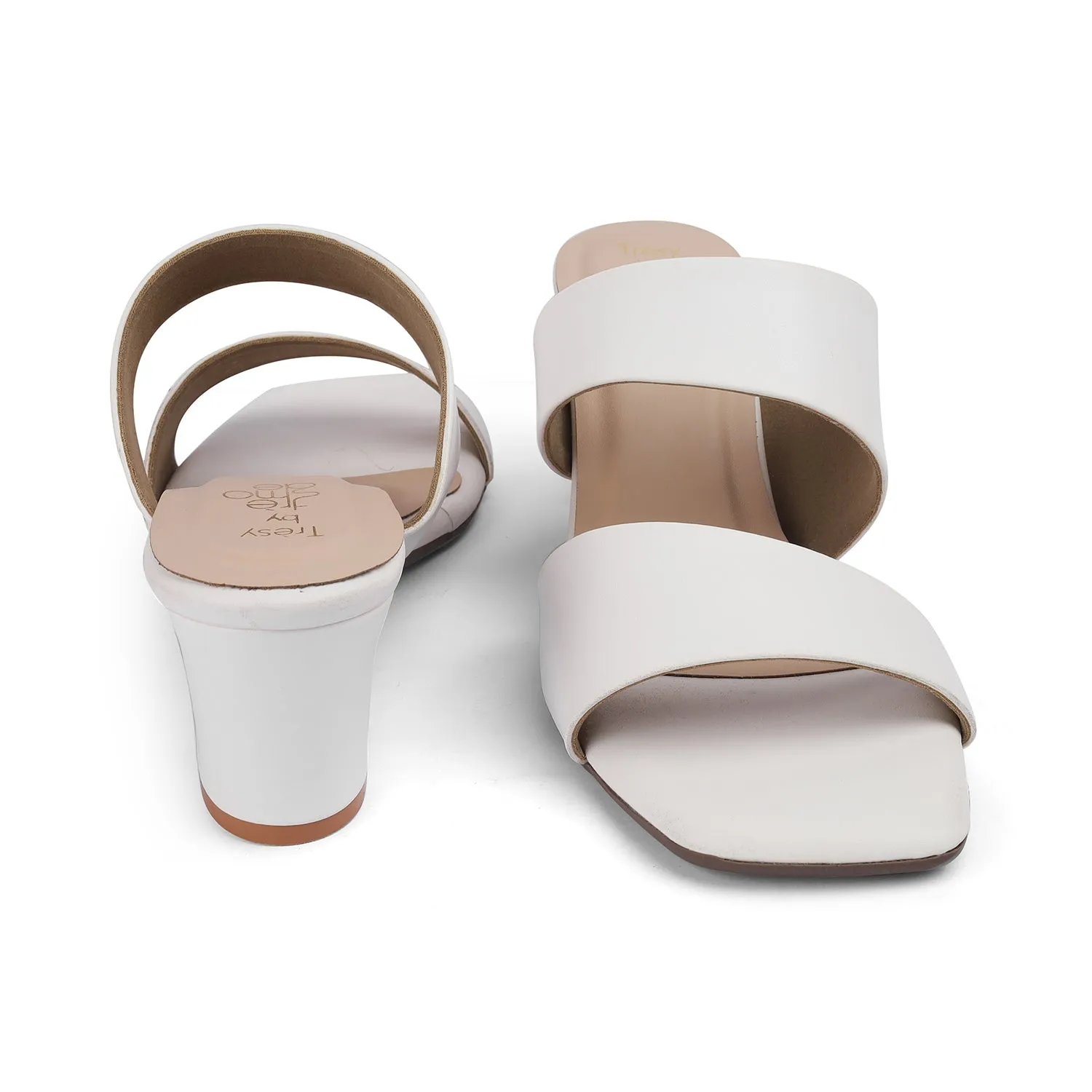 Tresmode Satania TMS-2 White Women's Dress Block Heel Sandals