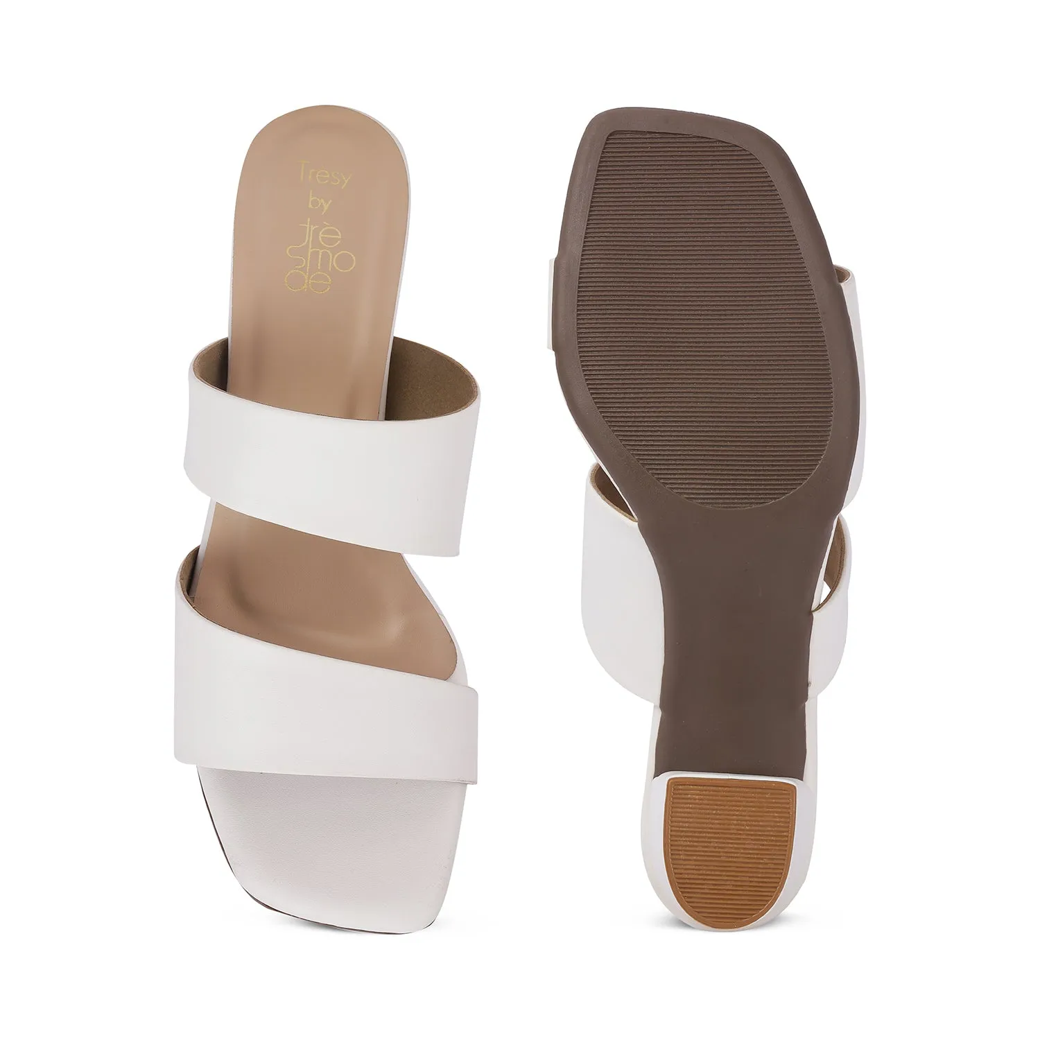 Tresmode Satania TMS-2 White Women's Dress Block Heel Sandals