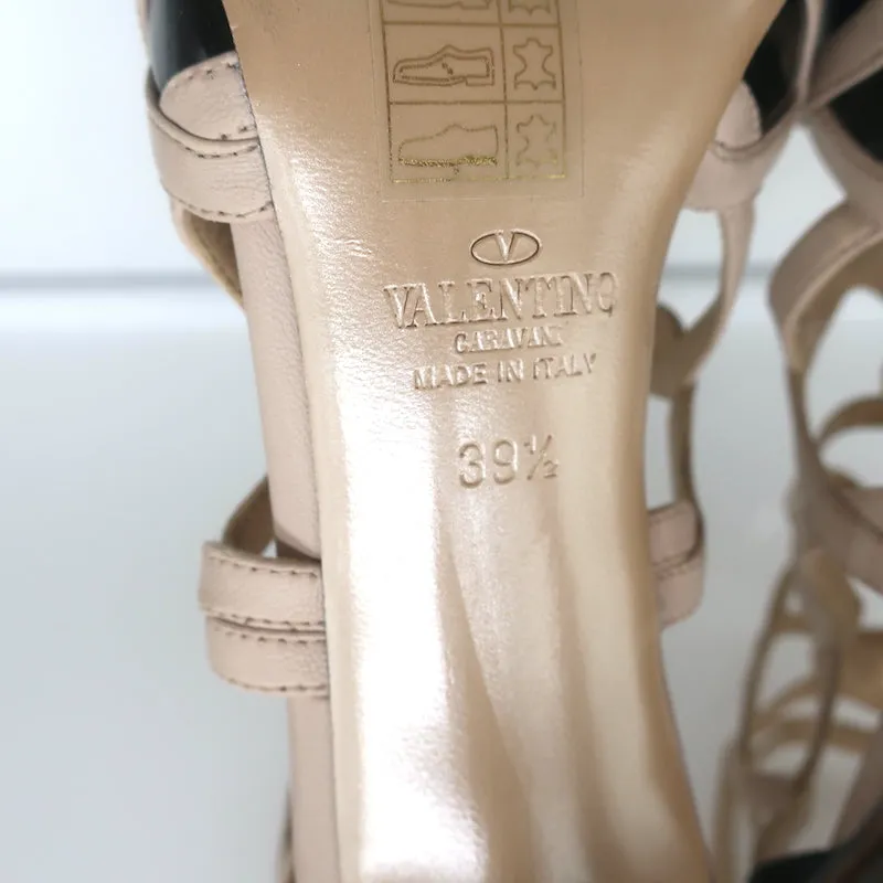 Valentino Cage Ankle Boots Black Patent & Powder Leather Size 39.5