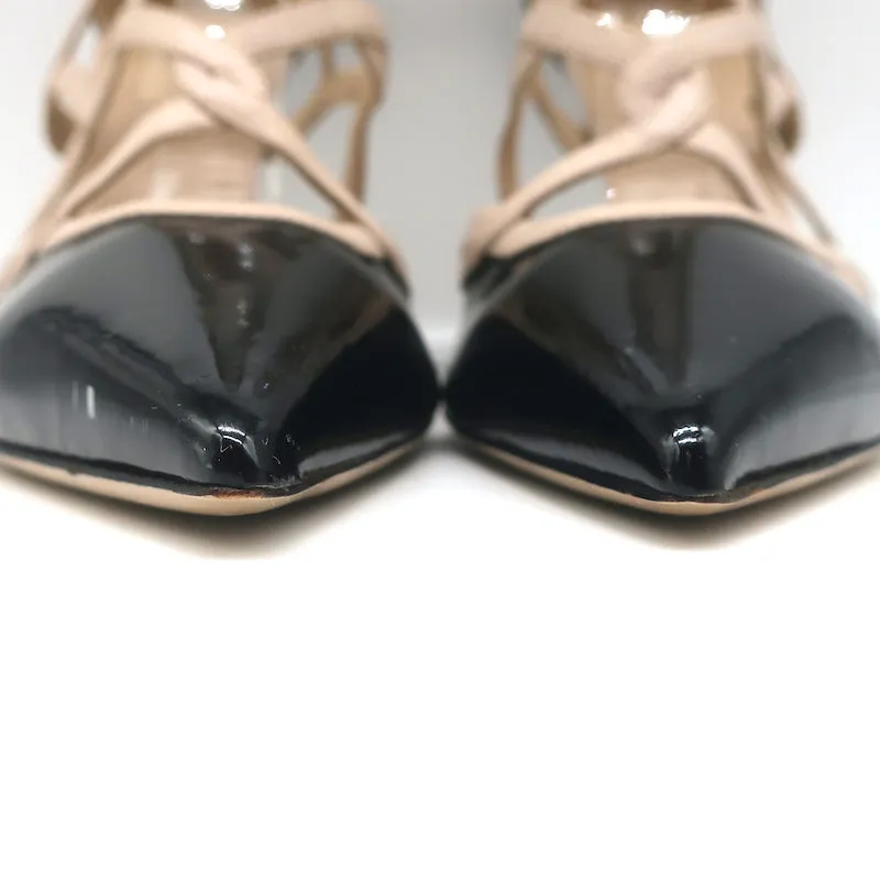 Valentino Cage Ankle Boots Black Patent & Powder Leather Size 39.5