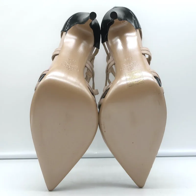 Valentino Cage Ankle Boots Black Patent & Powder Leather Size 39.5