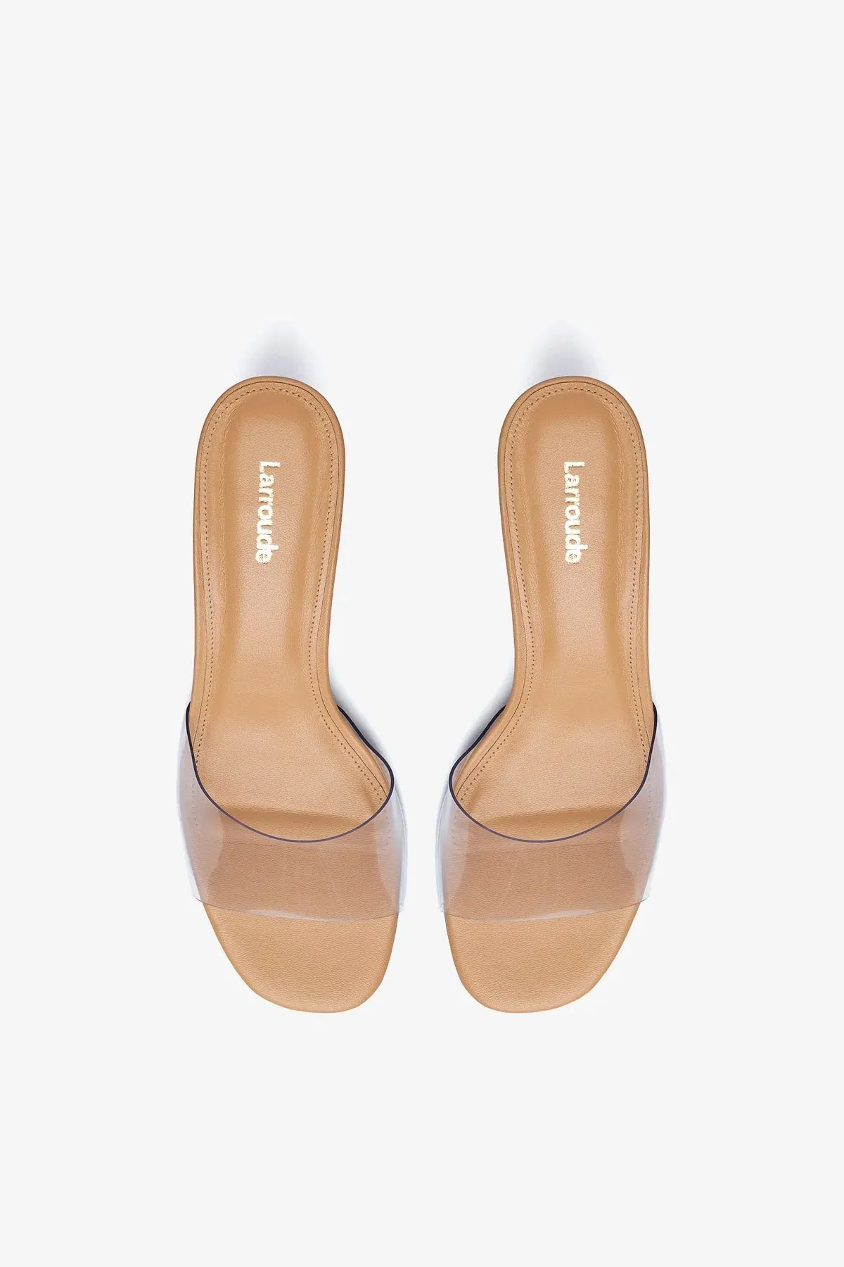 Vivi Lucite Mule In Tan Leather and Vinyl