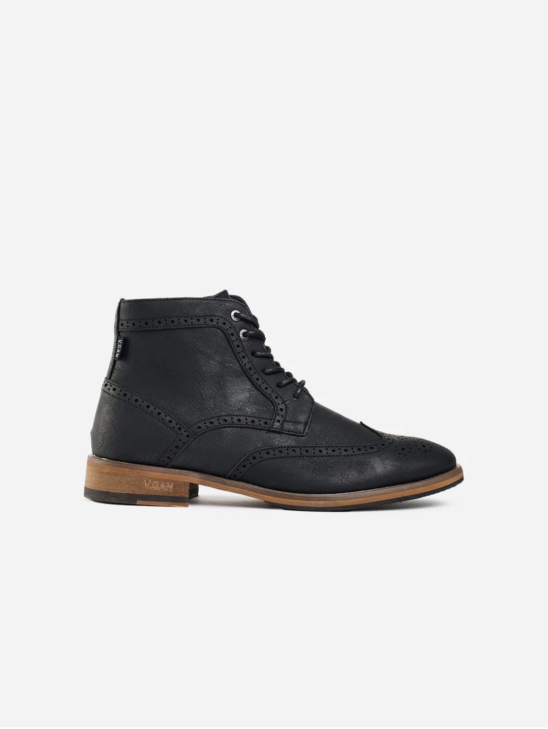 Wheat 2 Men's Vegan Leather Brogue Boots | Black