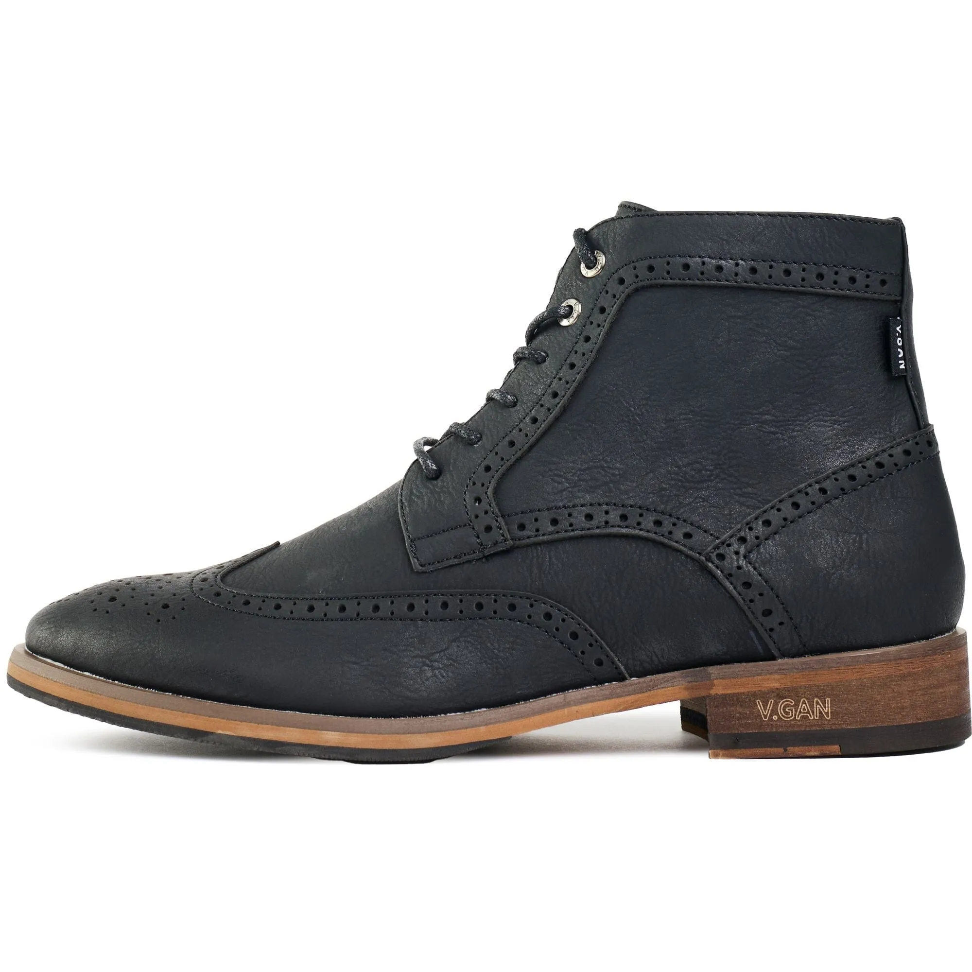 Wheat 2 Men's Vegan Leather Brogue Boots | Black