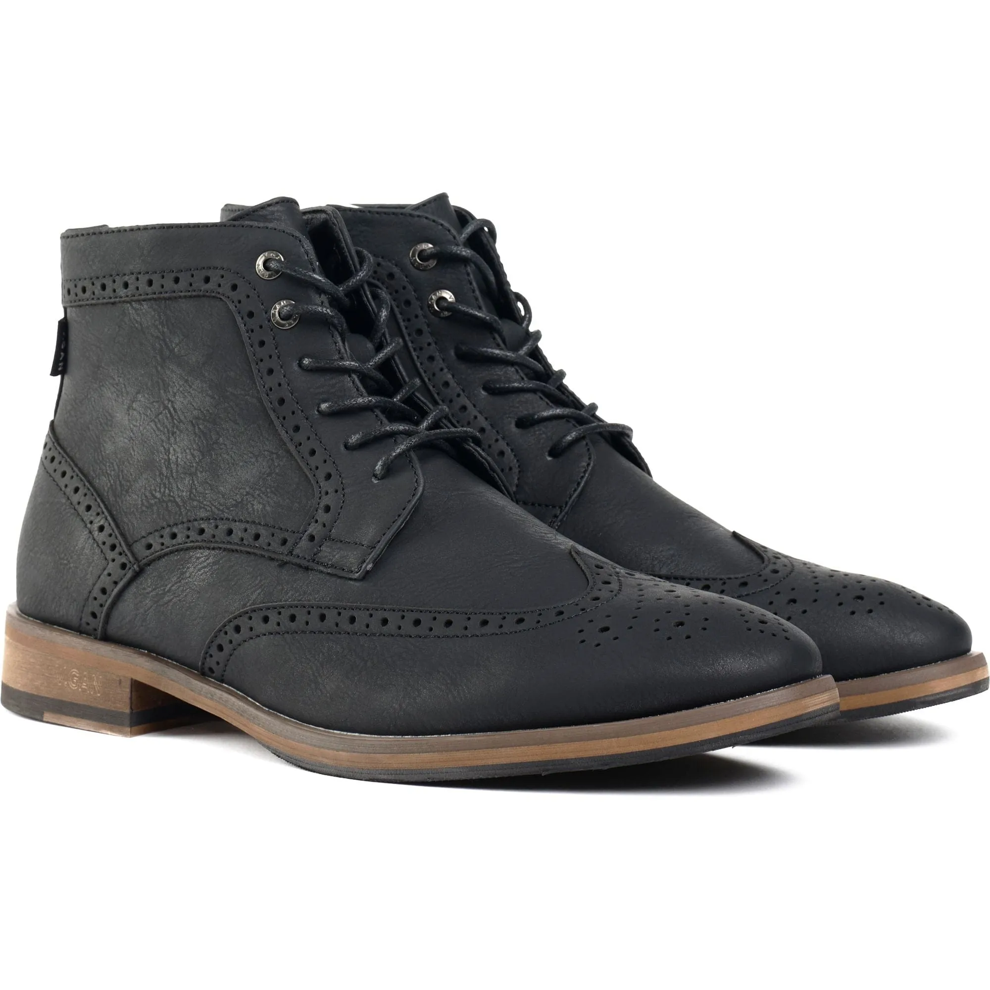 Wheat 2 Men's Vegan Leather Brogue Boots | Black