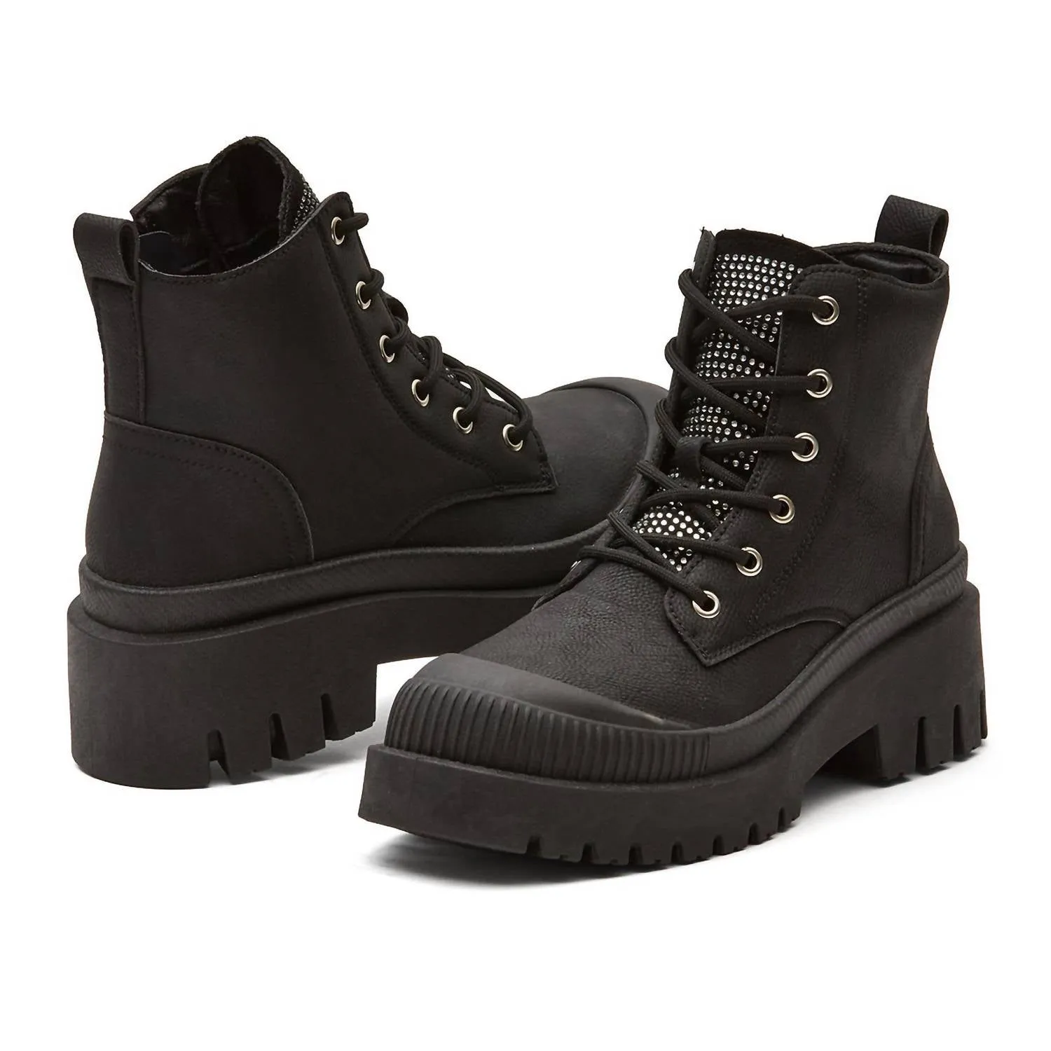 Women's Chunky Canvas Boots In Black