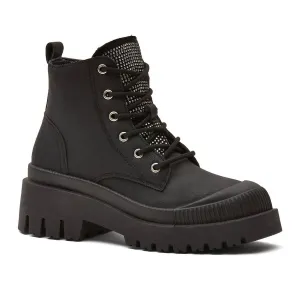 Women's Chunky Canvas Boots In Black