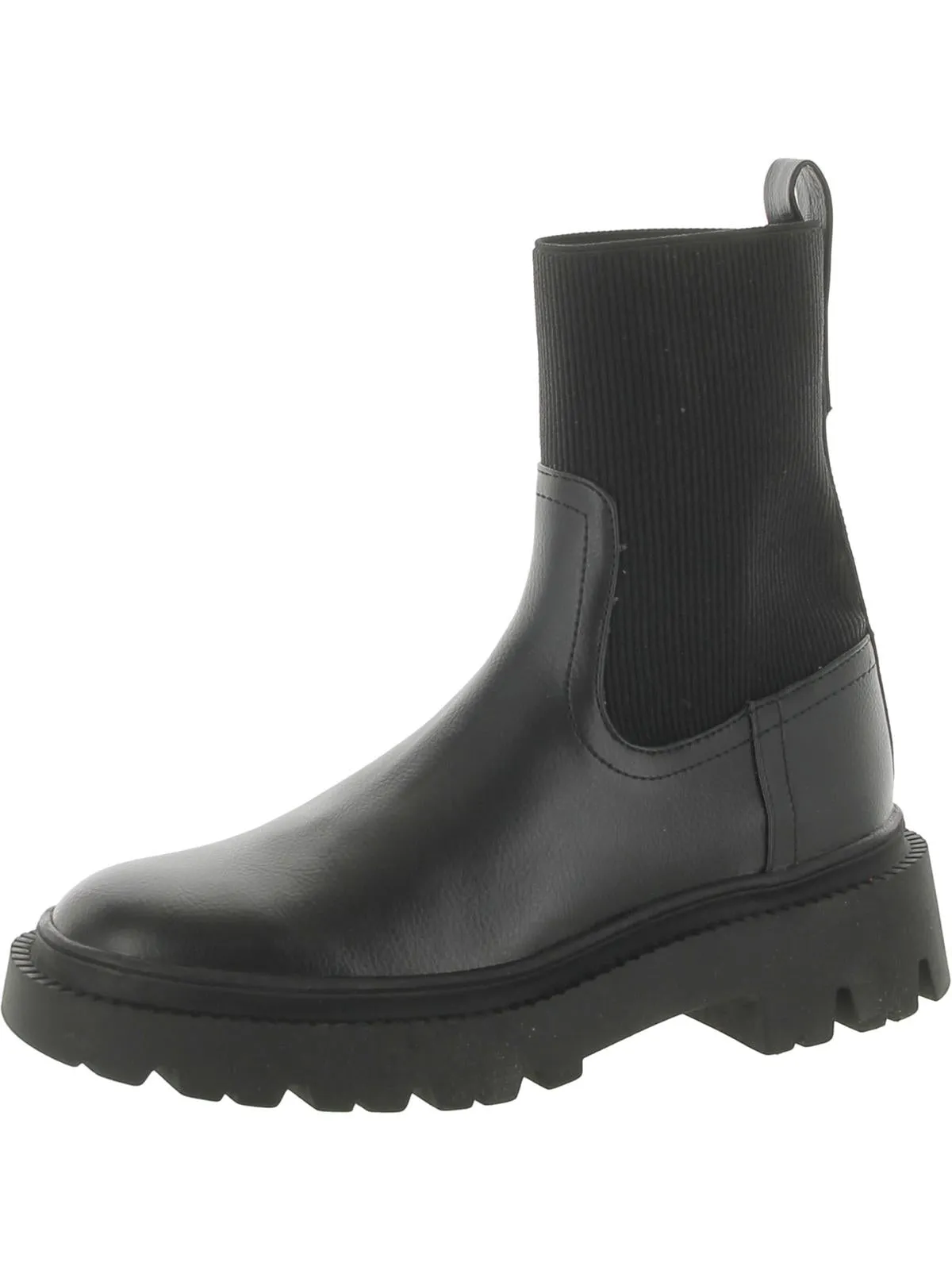 Womens Faux Leather Lugged Sole Ankle Boots