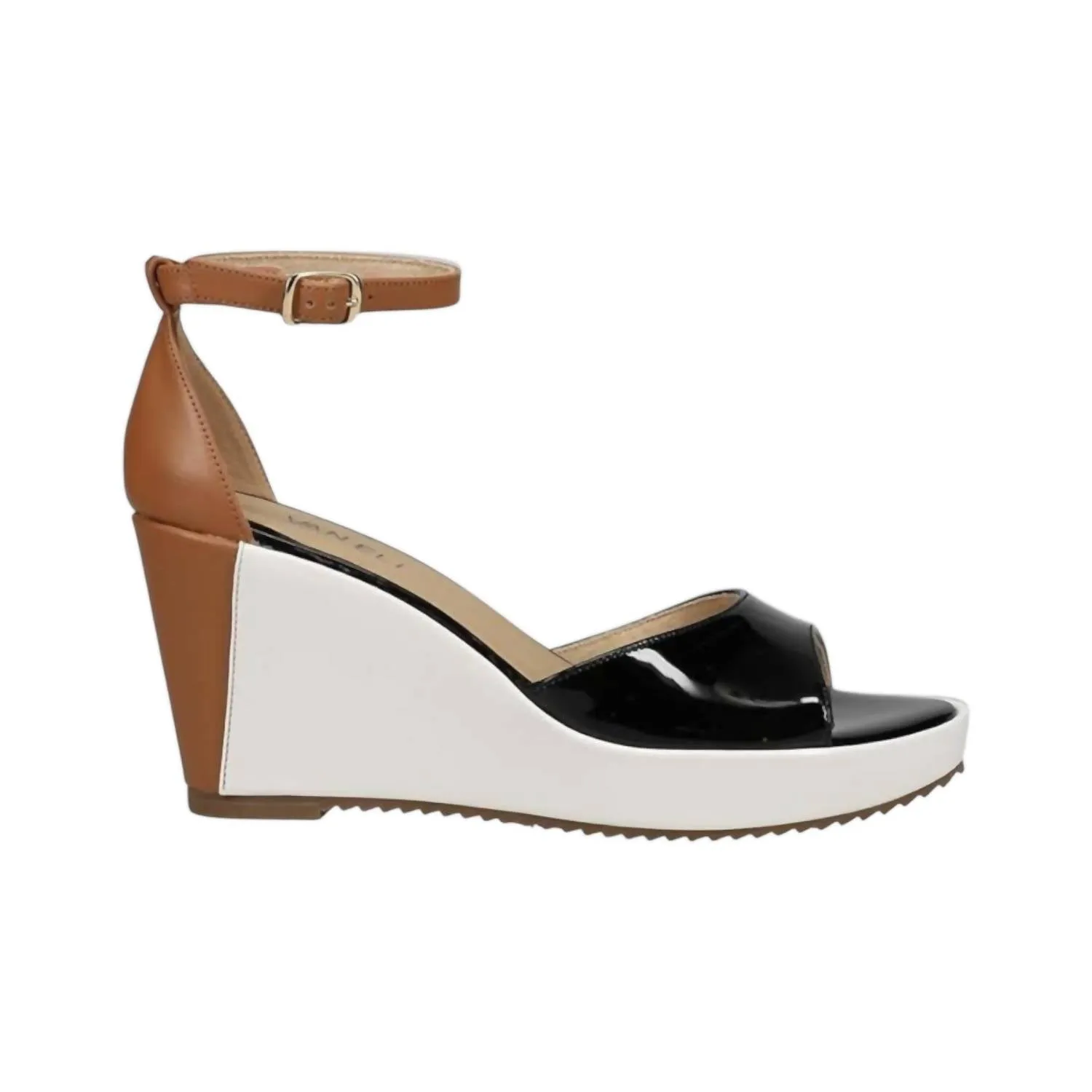 Women's Lemy Wedge Sandals In Black Patent Combo