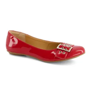 Women's Wide Buckle Ballerinas In Red